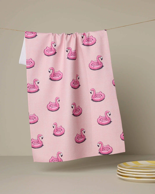 Flamingo Floatie Geometry Tea Towel