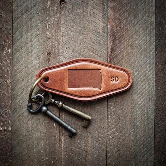 South Dakota  Leather Motel Style Keychain