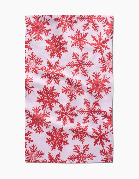 Snowy Days Red Geometry Tea Towel