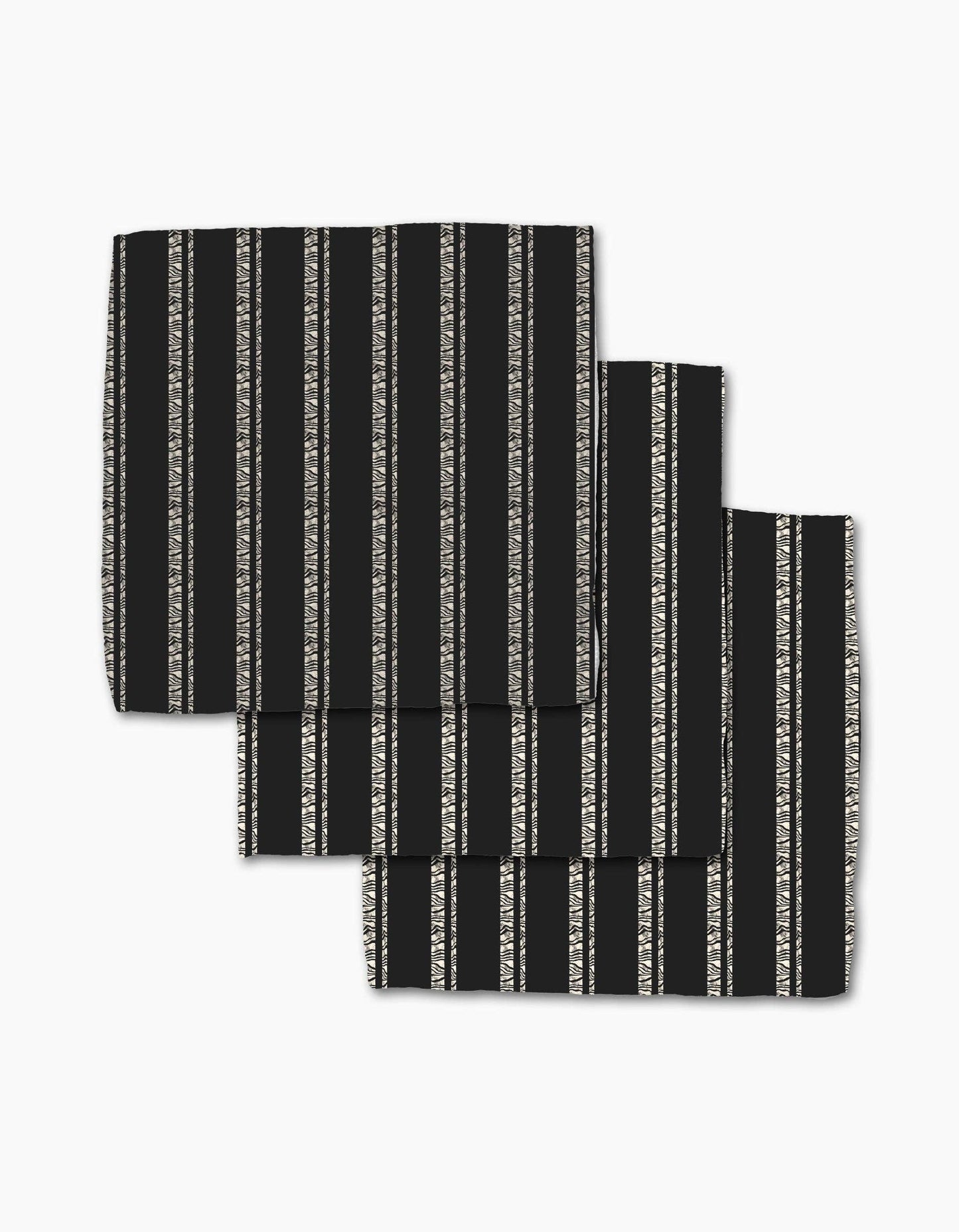 Zebra Pin Stripe Black Geometry Dishcloth Set