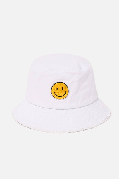 Chenille Patch Smiley Face Bucket Hat