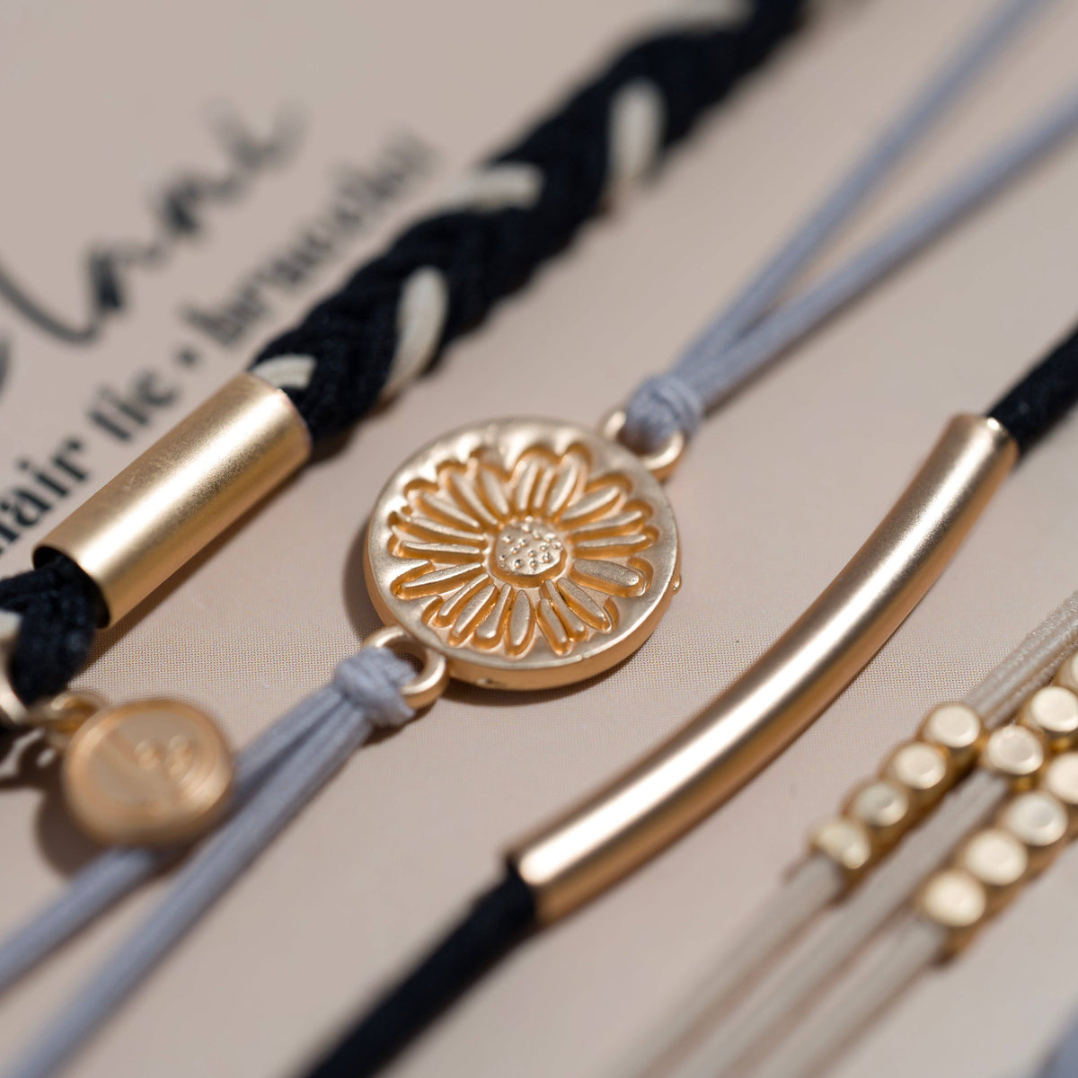 "Inspire" Grey & Black  Hair Tie Bracelets