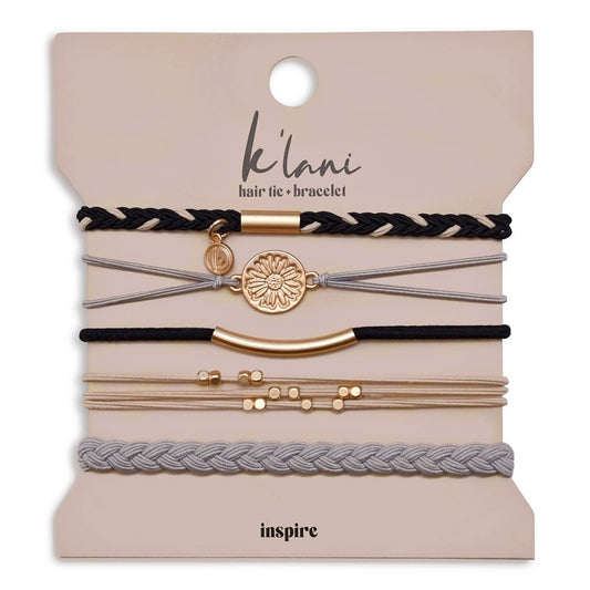 "Inspire" Grey & Black  Hair Tie Bracelets