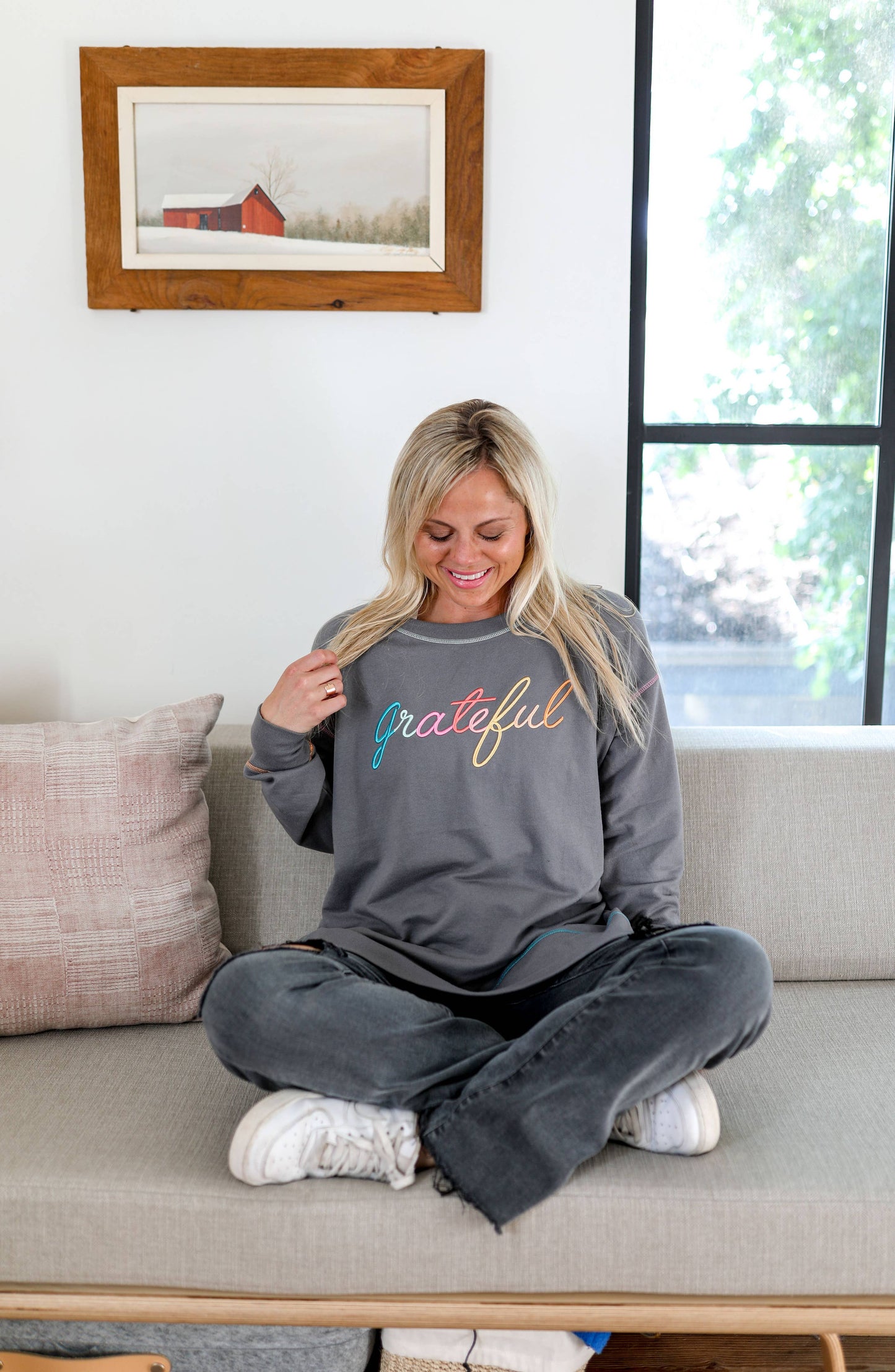 Grateful 3D Embroidery - Light Weight Stitch Sweatshirt
