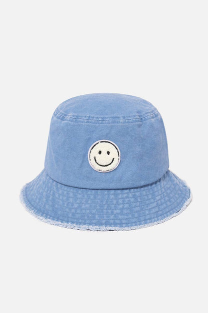 Chenille Patch Smiley Face Bucket Hat