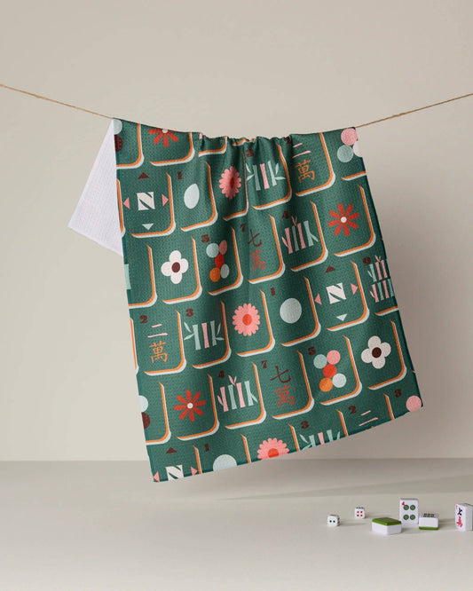 Moss Tile Toss Geometry Tea Towel
