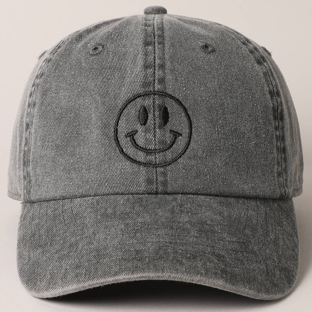 Happy Face Embroidered Cotton Baseball Cap