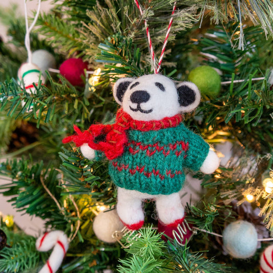 Skating Polar Bear Holiday Eco Wool Ornament