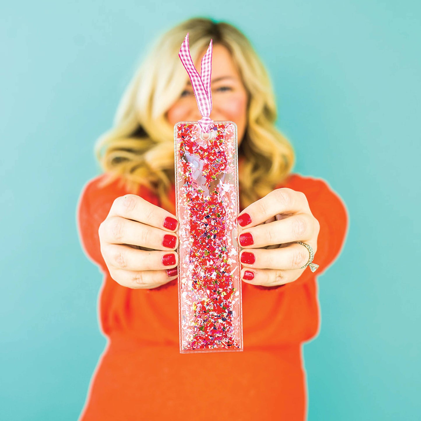 Red + Pink Confetti Bookmark