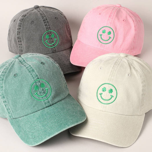 Clover Happy Face Embroidered Baseball Cap