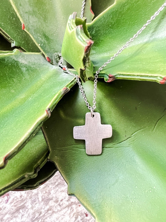 Chunky Silver Aluminum Cross Necklace