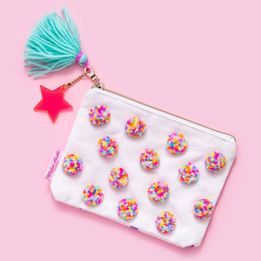 Multi-Colored Pom-Pom Zippered Pouch