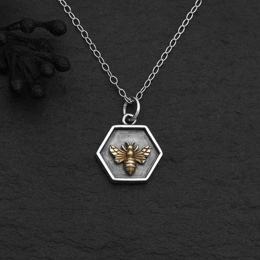 Hexagon and Bee Charm Necklace