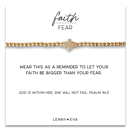 Faith Over Fear Cross Bracelet,-Gold
